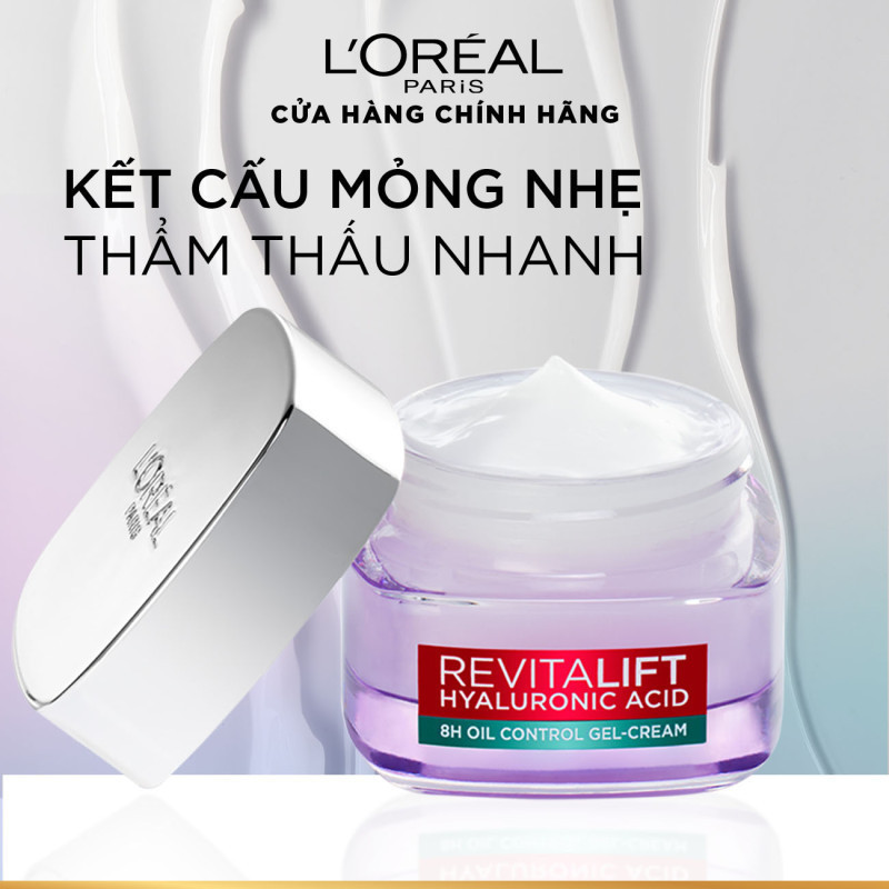 Kem Dưỡng Da L'oréal Paris Revitalift Hyaluronic Acid 8H Oil Control Gel-Cream Cấp Ẩm, Giảm Bóng Nhờn 50ml