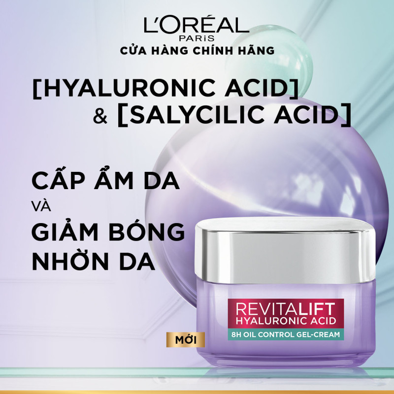 Kem Dưỡng Da L'oréal Paris Revitalift Hyaluronic Acid 8H Oil Control Gel-Cream Cấp Ẩm, Giảm Bóng Nhờn 50ml