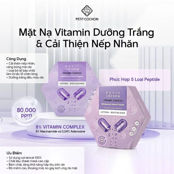 Mặt Nạ Petit Cochon Vitamin Complex Whitening & Retinol Peptide - Lifting Revitalizing