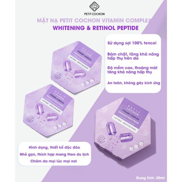 Mặt Nạ Petit Cochon Vitamin Complex Whitening & Retinol Peptide - Lifting Revitalizing