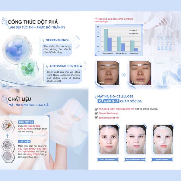 Mặt Nạ Sinh Học Phục Hồi Da Emmié Skin Relief Revitalizing Bio Cellulose B5 + Peptides Complex Mask 25g-- Hộp 10 Miếng
