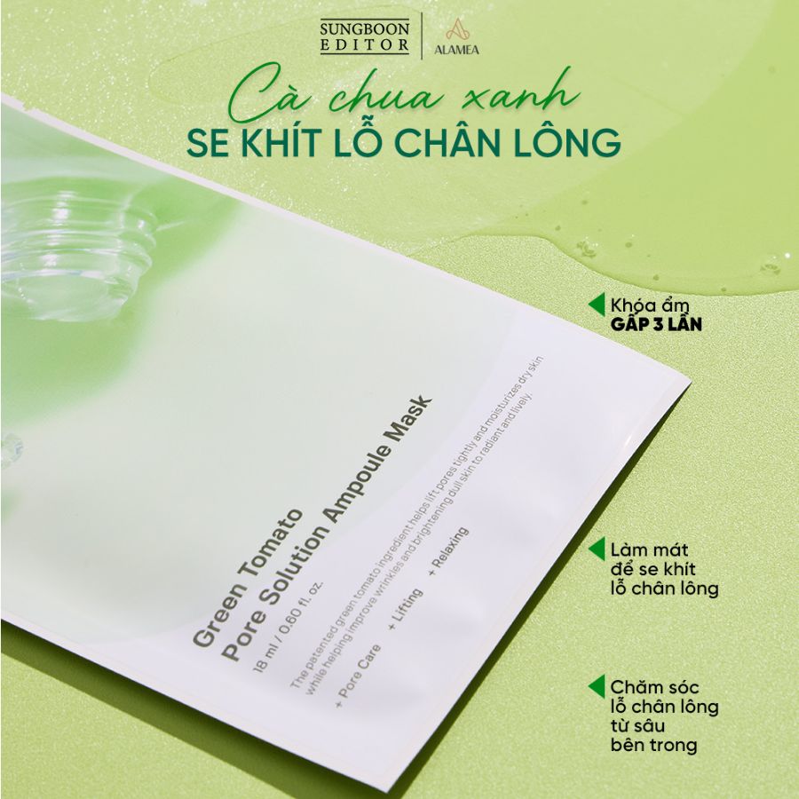 Mặt nạ Sungboon Green Tomato Pore Solution Ampoule Mask - Cà Chua Xanh