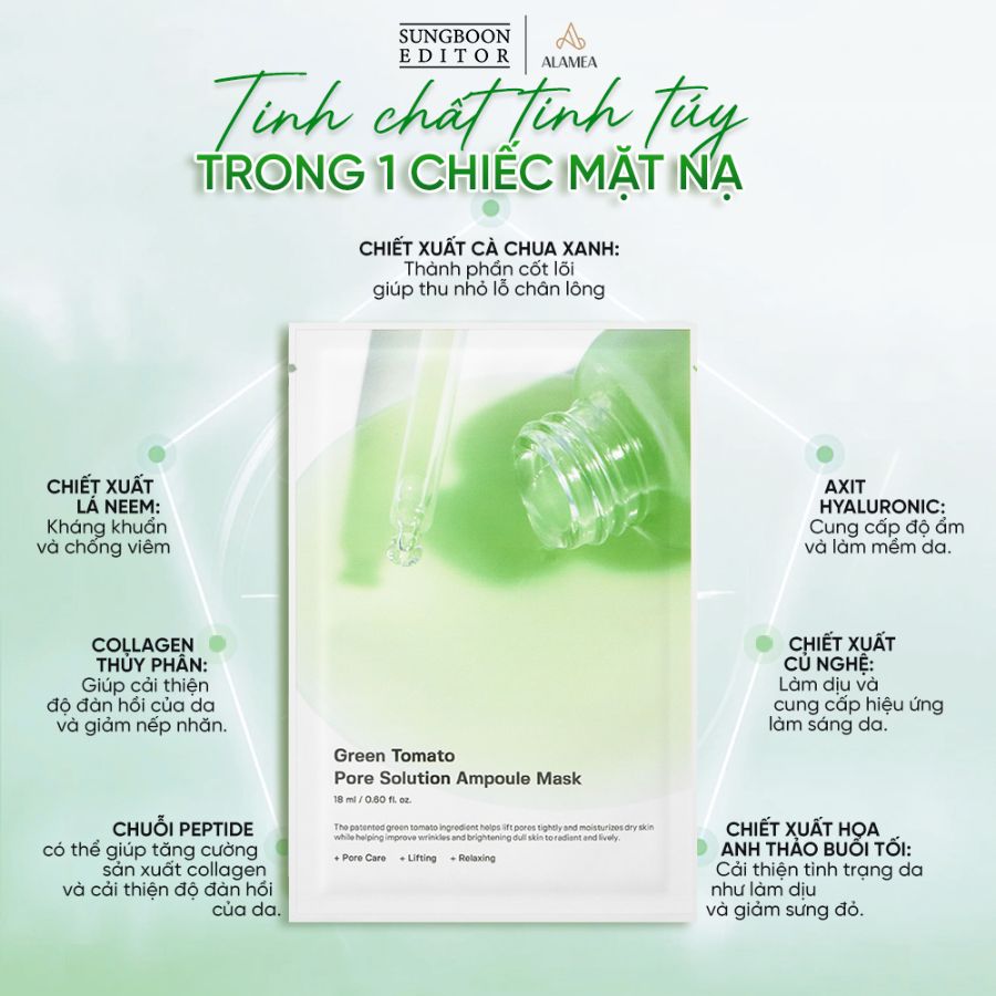 Mặt nạ Sungboon Green Tomato Pore Solution Ampoule Mask - Cà Chua Xanh