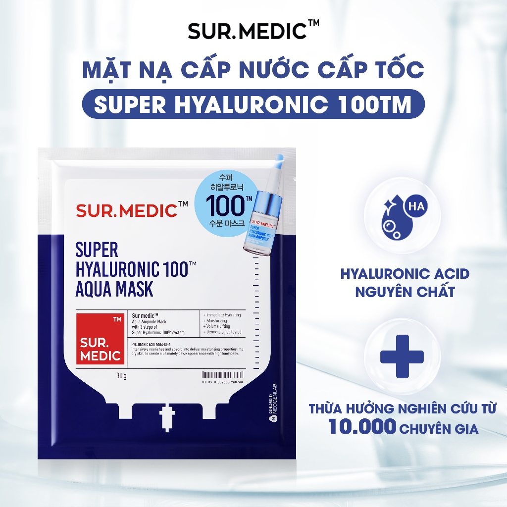 Mặt Nạ Sur.medic+ Super Hyaluronic 100 Aqua Mask 30g 1PCS - Dưỡng Ẩm