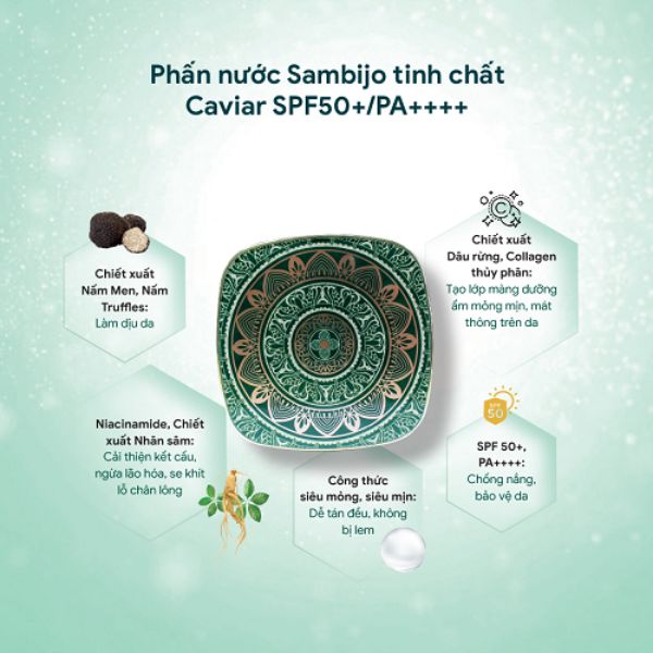 Phấn Nước Sambijo Siêu Mịn Tinh Chất Caviar SPF50+/PA++++ 15g