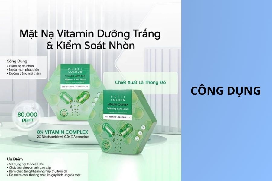 Công dụng của Mặt Nạ Dưỡng Trắng, Hỗ Trợ Giảm Mụn Petit Cochon Vitamin Complex Whitening & Anti Sebum