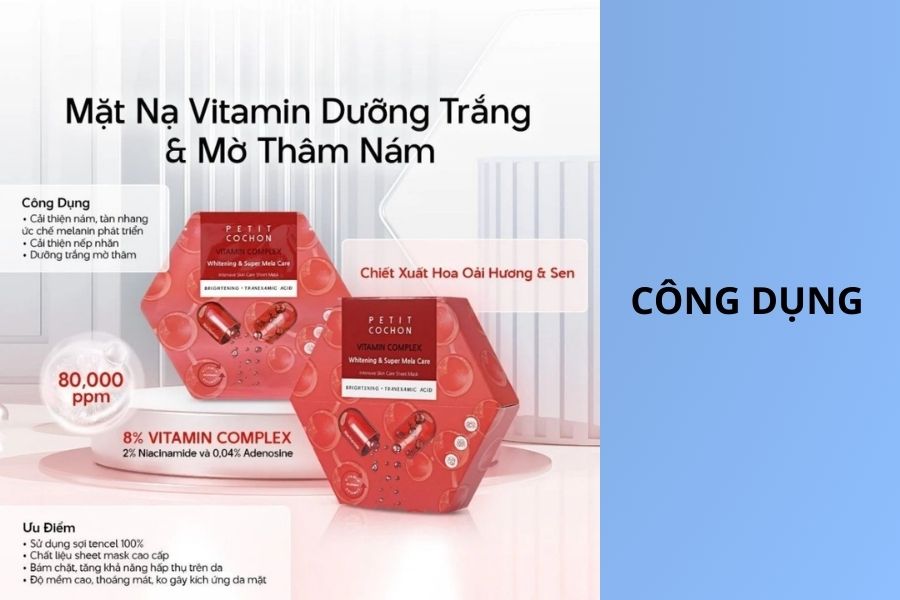 Công dụng của Mặt Nạ Dưỡng Da, Làm Dịu Da Petit Cochon Vitamin Complex Whitening & Super Mela Care