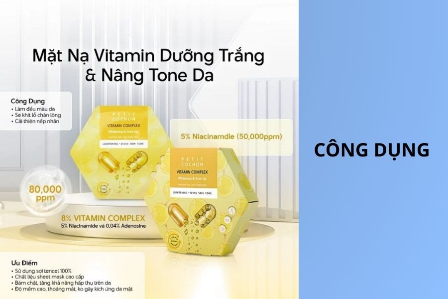 Công dụng của Mặt Nạ Dưỡng Trắng, Làm Đều Màu Da Petit Cochon Vitamin Complex Whitening & Tone Up