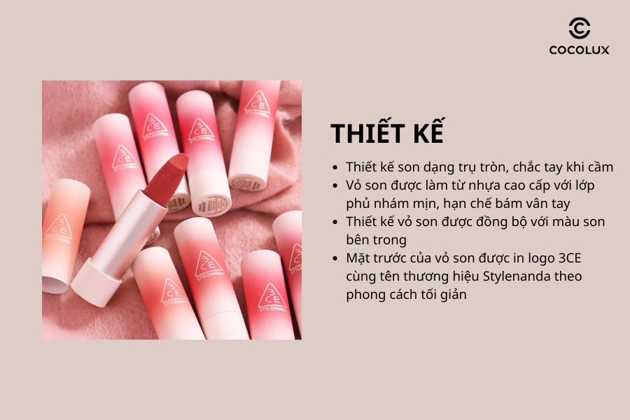 Thiết kế Son Thỏi 3CE Cashmere Hug Lipstick