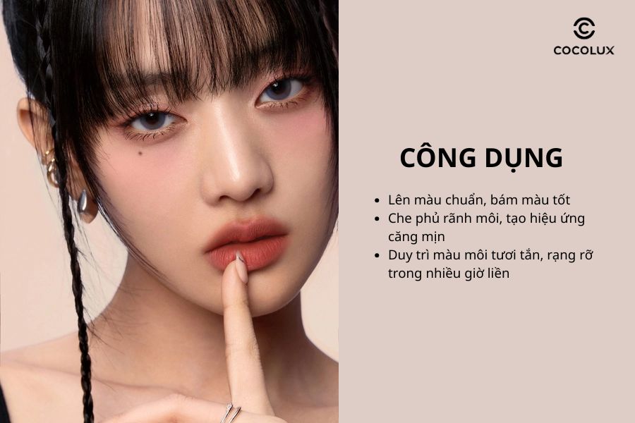 Công dụng của Son Thỏi 3CE Cashmere Hug Lipstick