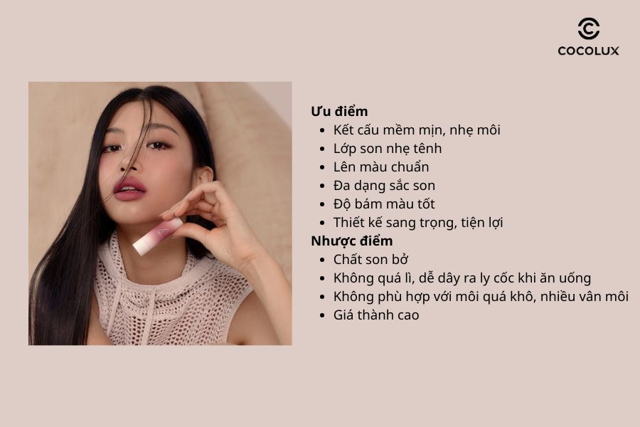 Ưu điểm và nhược điểm của Son Thỏi 3CE Cashmere Hug Lipstick
