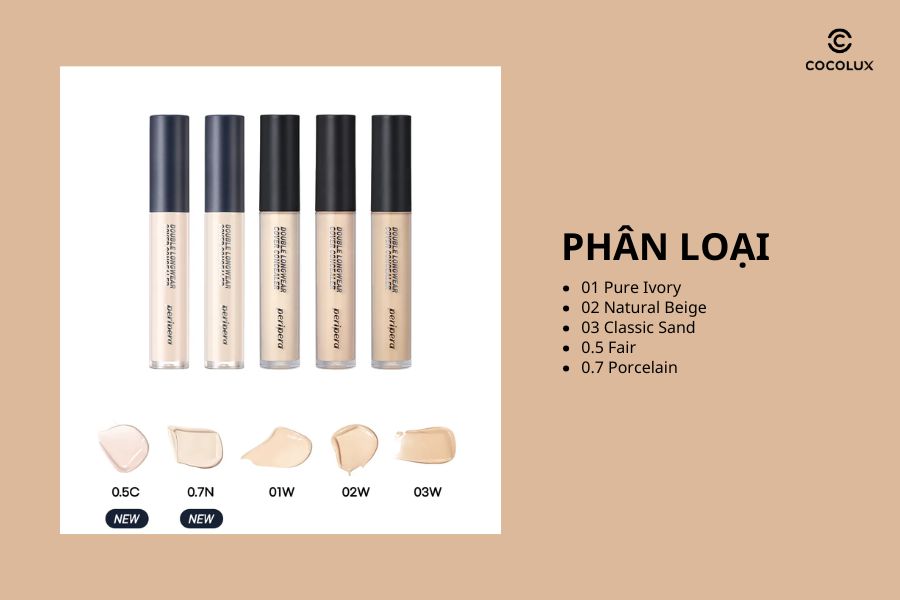 Ph&acirc;n loại của che khuyết điểm Peripera Double Longwear Cover Concealer