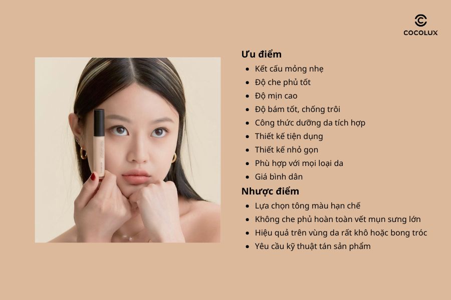Ưu điểm, nhược điểm của che khuyết điểm Peripera Double Longwear Cover Concealer