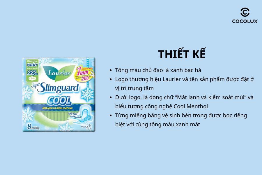 Thiết kế của&nbsp;Băng Vệ Sinh Laurier Si&ecirc;u Mỏng M&aacute;t Lạnh 1mm 22.5cm