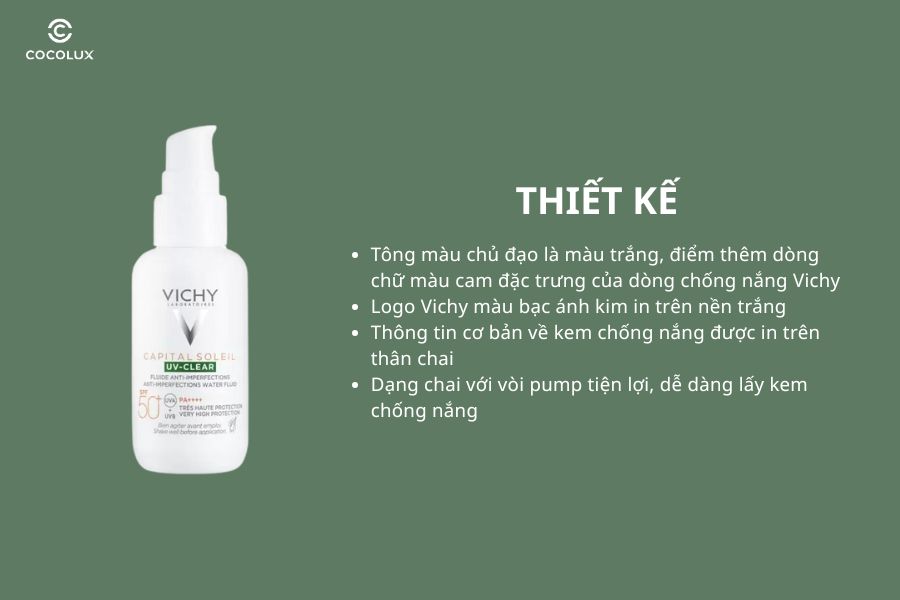Thiết kế của&nbsp;Kem Chống Nắng Vichy UV-Clear Anti-Imperfections D&agrave;nh Cho Da Dầu Mụn 40ml