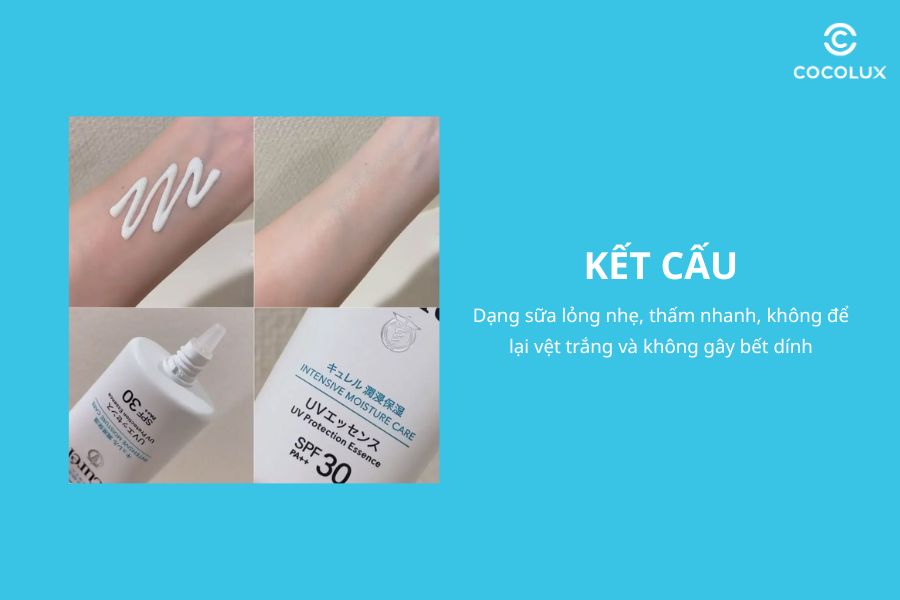 Kết cấu của&nbsp;Tinh Chất Chống Nắng Cur&eacute;l Intensive Moisture Care SPF30 PA+++ Mặt & To&agrave;n Th&acirc;n Cho Da Kh&ocirc; Nhạy Cảm 50g