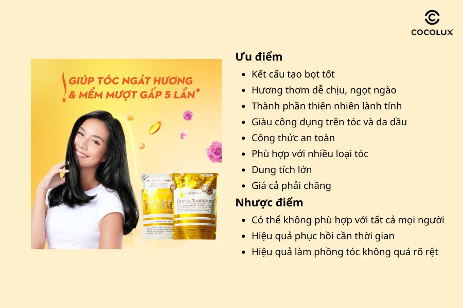 Ưu điểm và nhược điểm của Dầu Gội Biorica Honey Shampoo