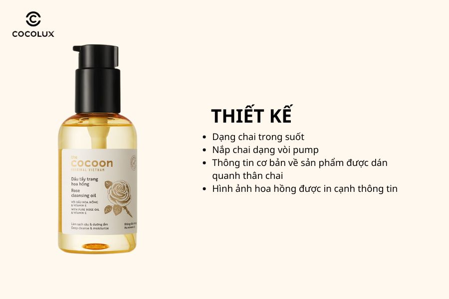 Thiết kế của Dầu Tẩy Trang Cocoon Rose Cleansing Oil Chiết Xuất Hoa Hồng 140ml