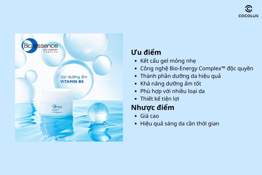 Ưu điểm và nhược điểm của gel dưỡng ẩm Bio-Essence Bio-Water Moisturizing Gel 50g