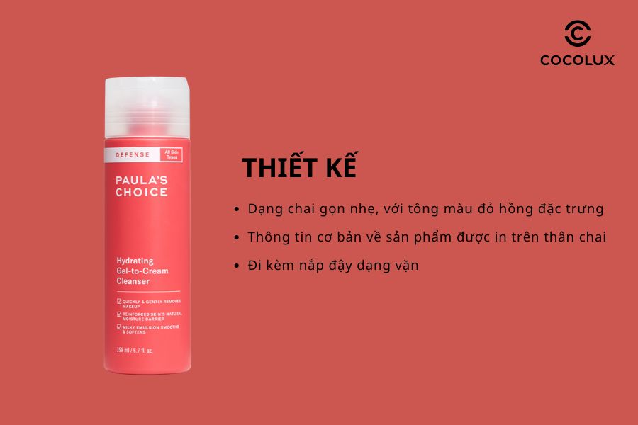 Thiết kế của Gel Rửa Mặt Paula's Choice Hydrating Gel-To-Cream L&agrave;m Sạch V&agrave; Mềm Mịn Da 30ml