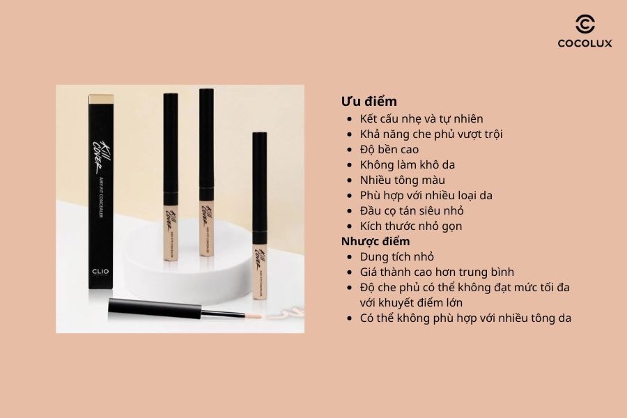 Ưu điểm, nhược điểm của kem che khuyết điểm Clio Airy-Fit Concealer