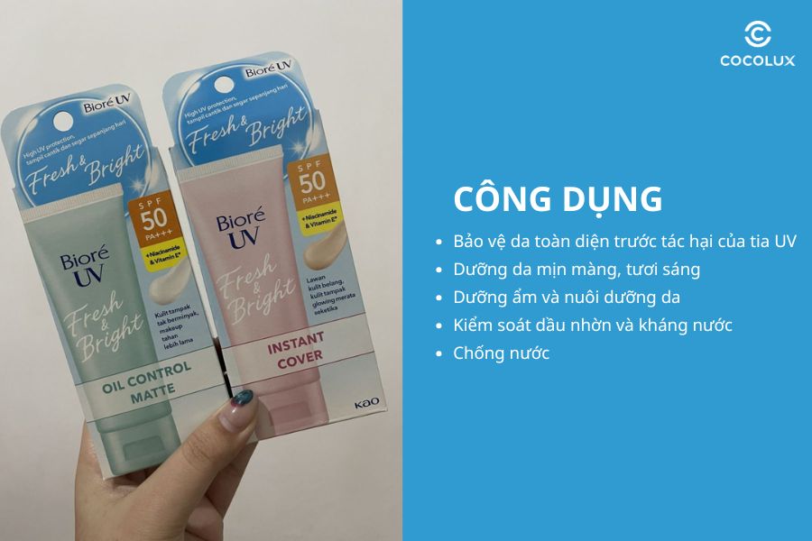 Công dụng của Kem Chống Nắng Bioré UV Fresh & Bright SPF50 PA+++ Sáng Da Rạng Rỡ