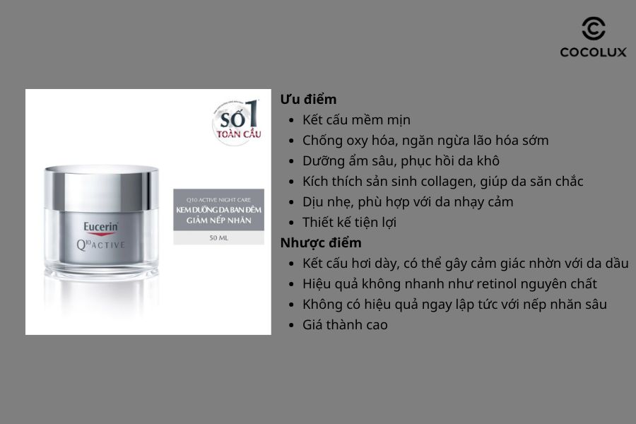 Ưu điểm và nhược điểm của Kem Dưỡng Eucerin Q10 Active Night Care Ban Đêm 50ml