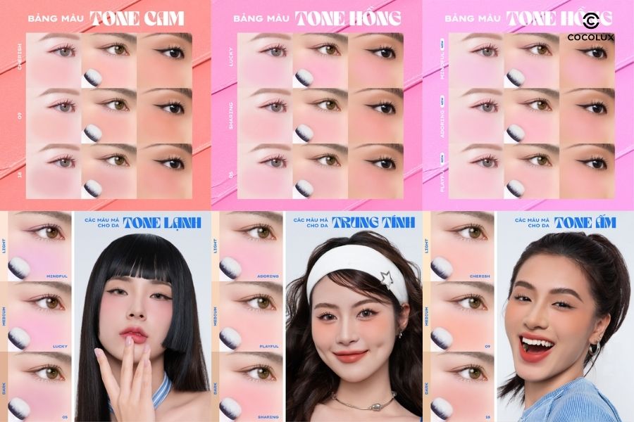 C&aacute;c t&ocirc;ng m&agrave;u của m&aacute; kem Lemonade Perfect Couple Blush 2 đầu mịn l&igrave;