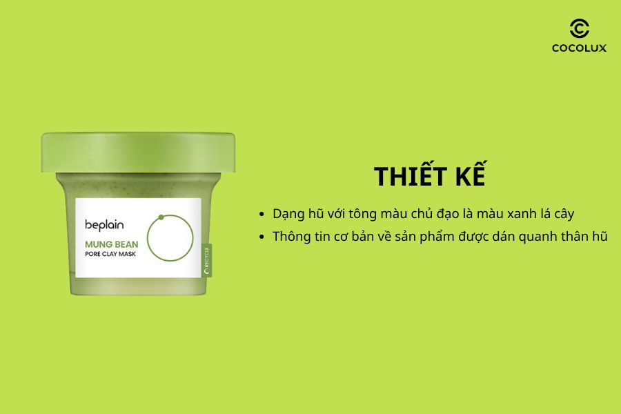 Thiết kế của Mặt Nạ Đất Sét Beplain Mung Bean Pore Clay Mask 120ml