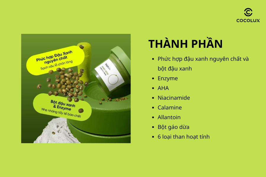 Thành phần của Mặt Nạ Đất Sét Beplain Mung Bean Pore Clay Mask 120ml