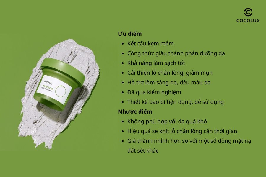 Ưu điểm, nhược điểm của Mặt Nạ Đất Sét Beplain Mung Bean Pore Clay Mask 120ml