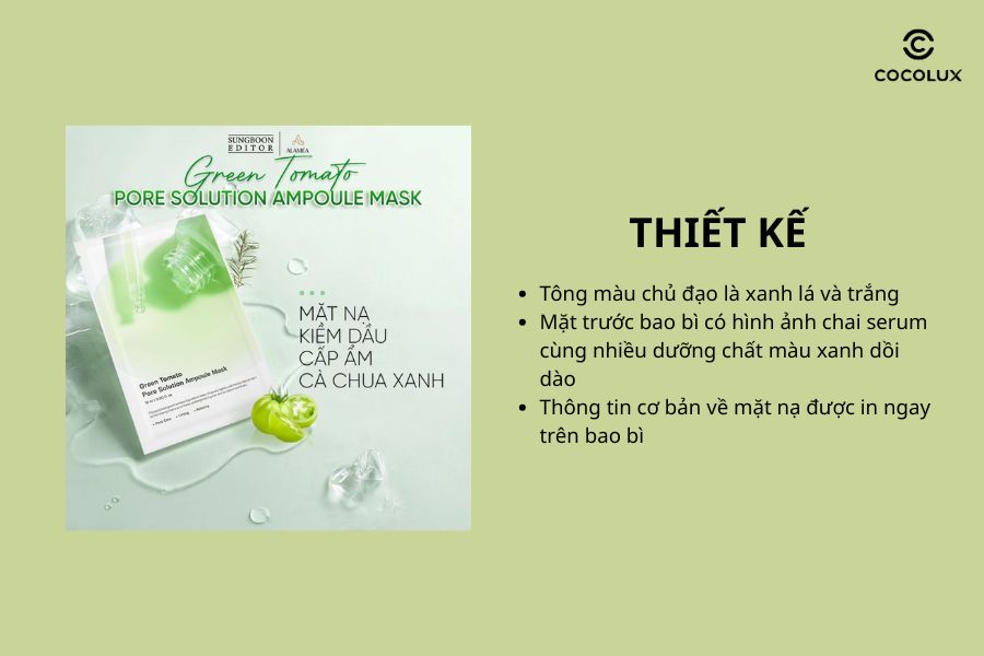 Thiết kế của mặt nạ Sungboon Green Tomato Pore Solution Ampoule Mask