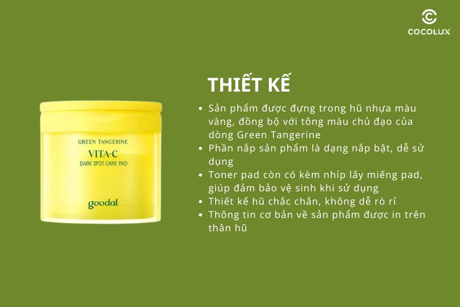 Thiết kế của&nbsp;Nước Hoa Hồng Goodal Dạng Miếng Green Tangerine Vita C Dark Spot Care Toner Pad