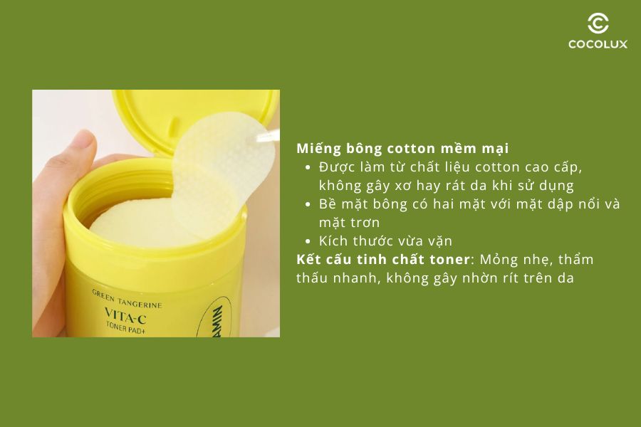Kết cấu của&nbsp;Nước Hoa Hồng Goodal Dạng Miếng Green Tangerine Vita C Dark Spot Care Toner Pad