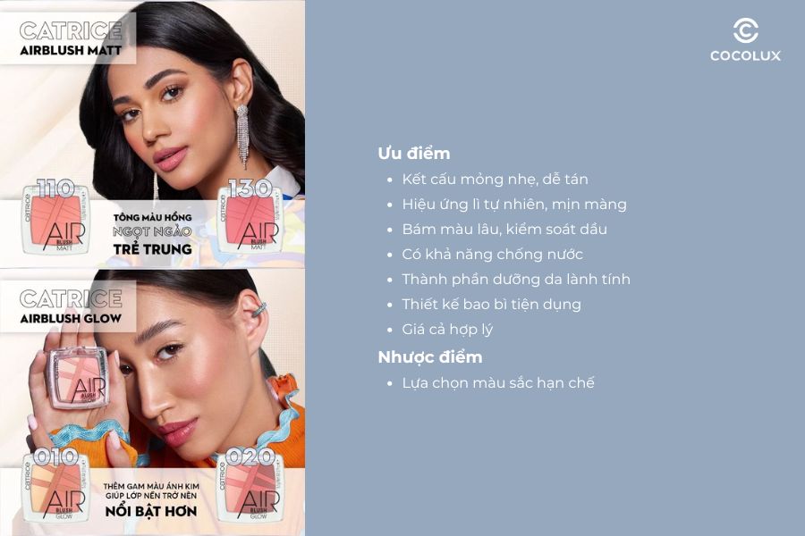 Ưu điểm, nhược điểm của Phấn Má Catrice AirBlush Glow