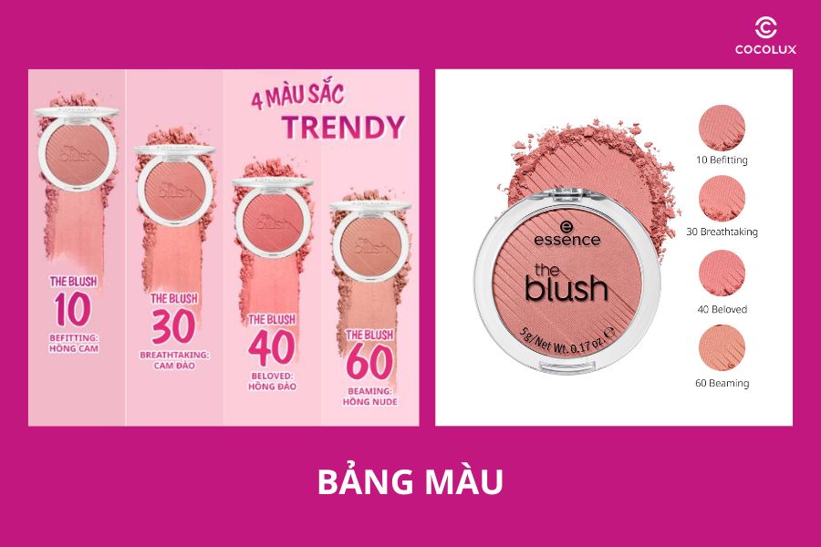 Bảng màu của phấn má Essence The Blush