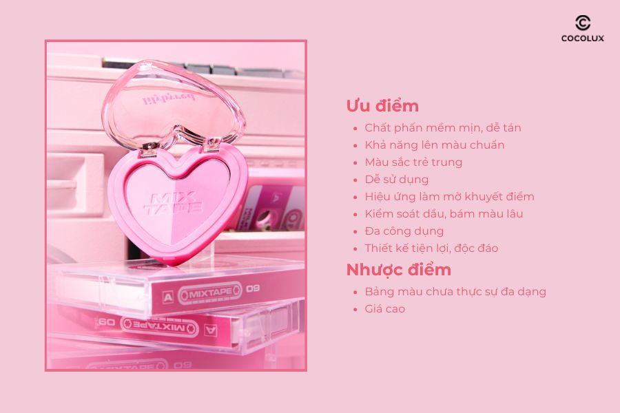 Ưu điểm và nhược điểm của phấn má Lilybyred Luv Beam Cheek Duo Mix Tape