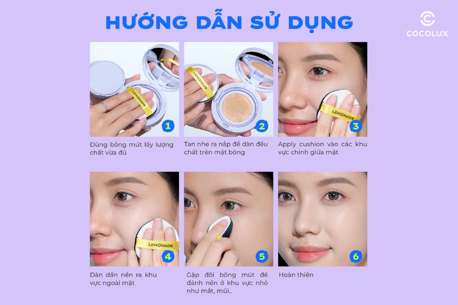 Cách sử dụng phấn nước thuần chay kiềm dầu Lemonade Supermatte No Makeup