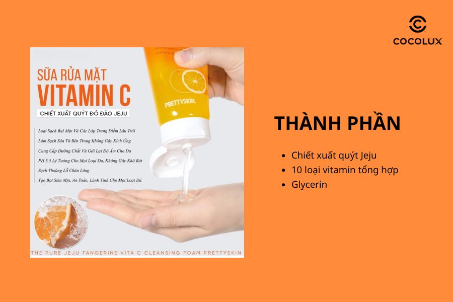 Thành phần của Sữa Rửa Mặt Prettyskin The Pure Jeju Tangerine VIta C Cleansing Foam 150ml