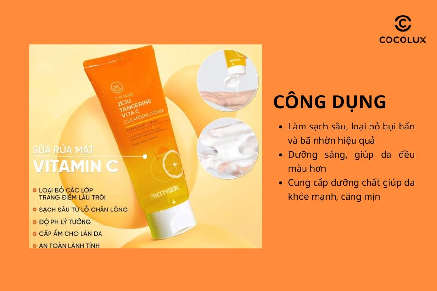 Công dụng của Sữa Rửa Mặt Prettyskin The Pure Jeju Tangerine VIta C Cleansing Foam 150ml
