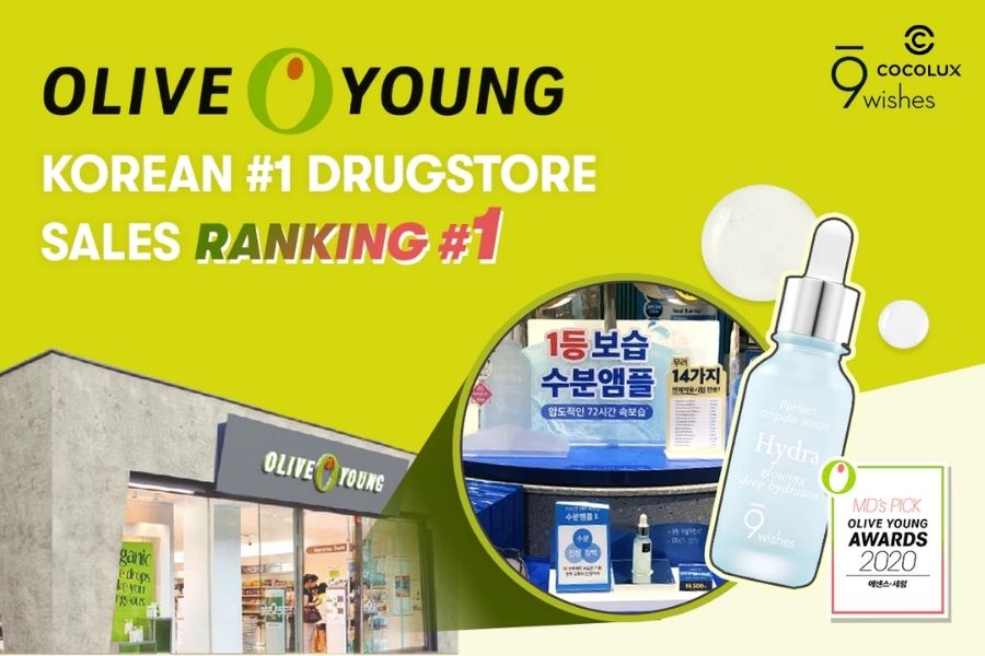 9wishes là brand bán chạy tại chuỗi cửa hàng bán lẻ hàng đầu Hàn Quốc Olive Young