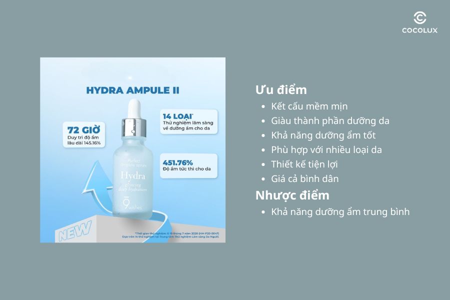 Ưu điểm và nhược điểm của tinh chất dưỡng da 9wishes Hydra Ampule II 30ml