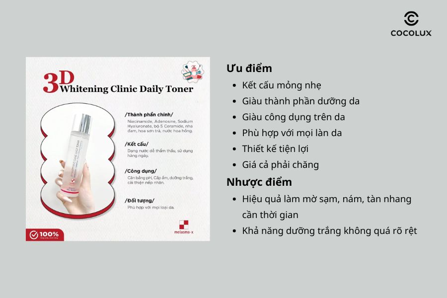 Ưu điểm và nhược điểm của Toner Dưỡng Trắng Da Trị Nám 3D Melasma-X