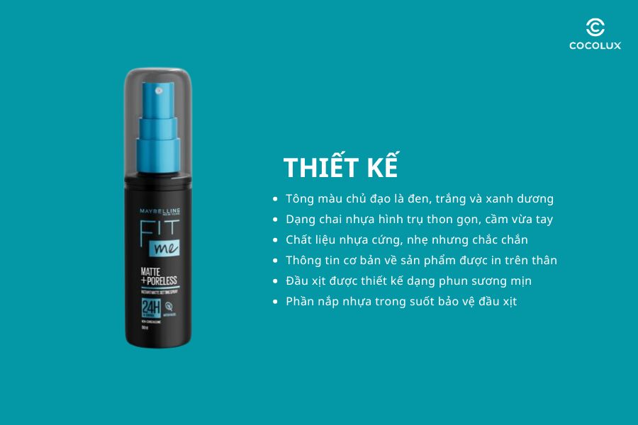 Thiết kế của xịt khoá nền cố định trang điểm Maybelline Fit Me Matte + Poreless Setting Spray 60ml