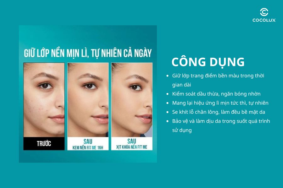 Công dụng của xịt khoá nền cố định trang điểm Maybelline Fit Me Matte + Poreless Setting Spray 60ml