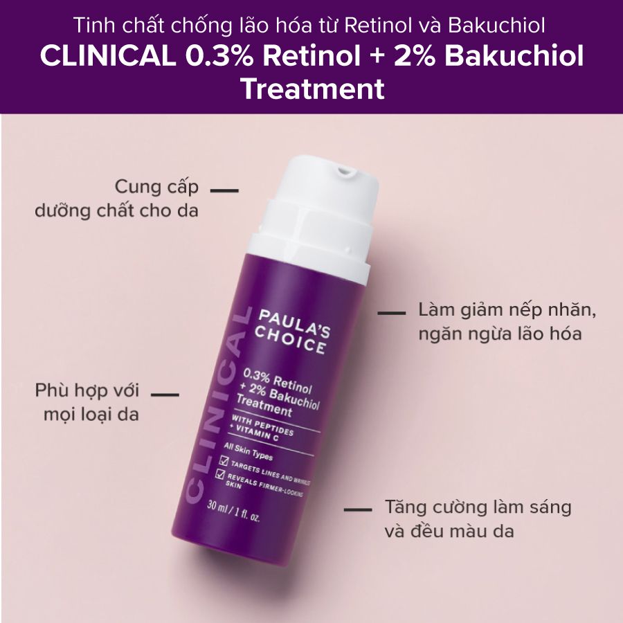 Tinh Chất Paula's Choice 0.3% Retinol + 2% Bakuchiol Treatment Ngăn Ngừa Lão Hóa Da 30ml