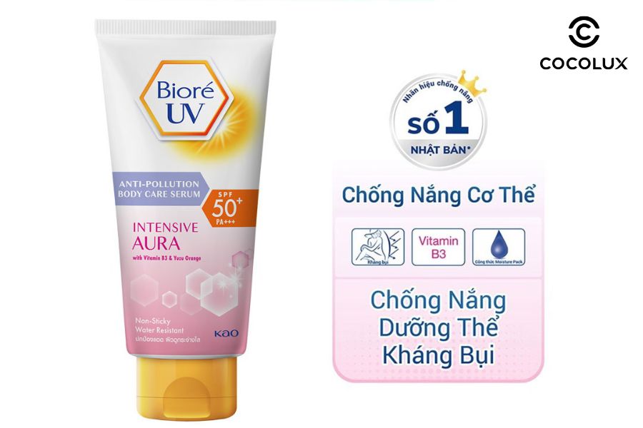 Serum chống nắng Biore Intensive Aura dưỡng thể kháng bụi, sáng da mịn màng