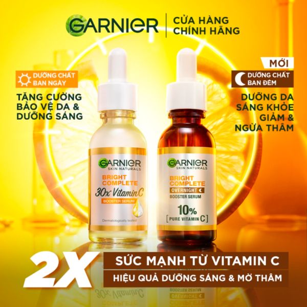 Công dụng của Serum Garnier 10% Vitamin C Bright Complete Overnight Tăng Cường Sáng Da Mờ Thâm Ban Đêm 30ml