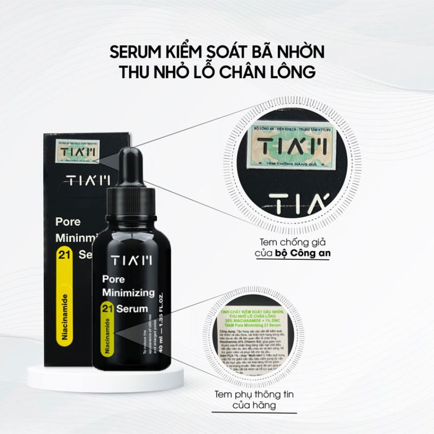 Serum Tia'm Tiam Pore Minimizing 21 Niacinamide 1% Zinc BHA 40ml - Đen
