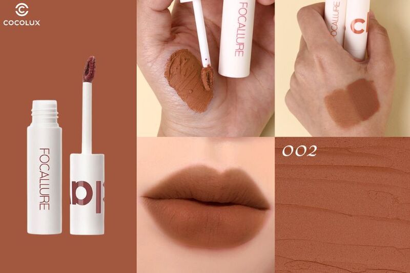 Son kem Focallure Clay Pillowy Soft Liquid Lipstick FA179 màu 002 - Nâu đỏ đất ánh cam